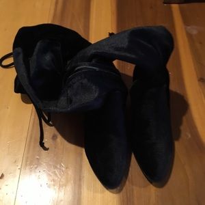 Thigh high black velvet boots